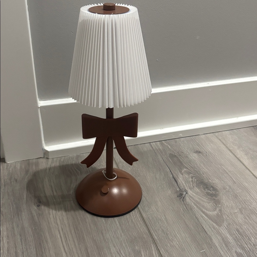 Brown Table Lamp with White Pleated Shade
